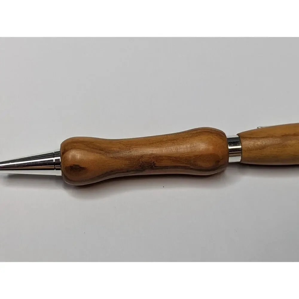 Slimline Twist Pen Silver Finish English Elm Body Hand turned‎ Pen